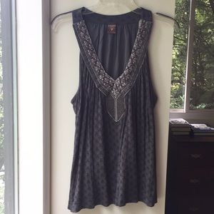 Bead-embellished grey cotton/modal tank/tunic.